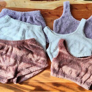 6 piece set- Fuzzy Soft Lounge Wear Crop Tank and Short set